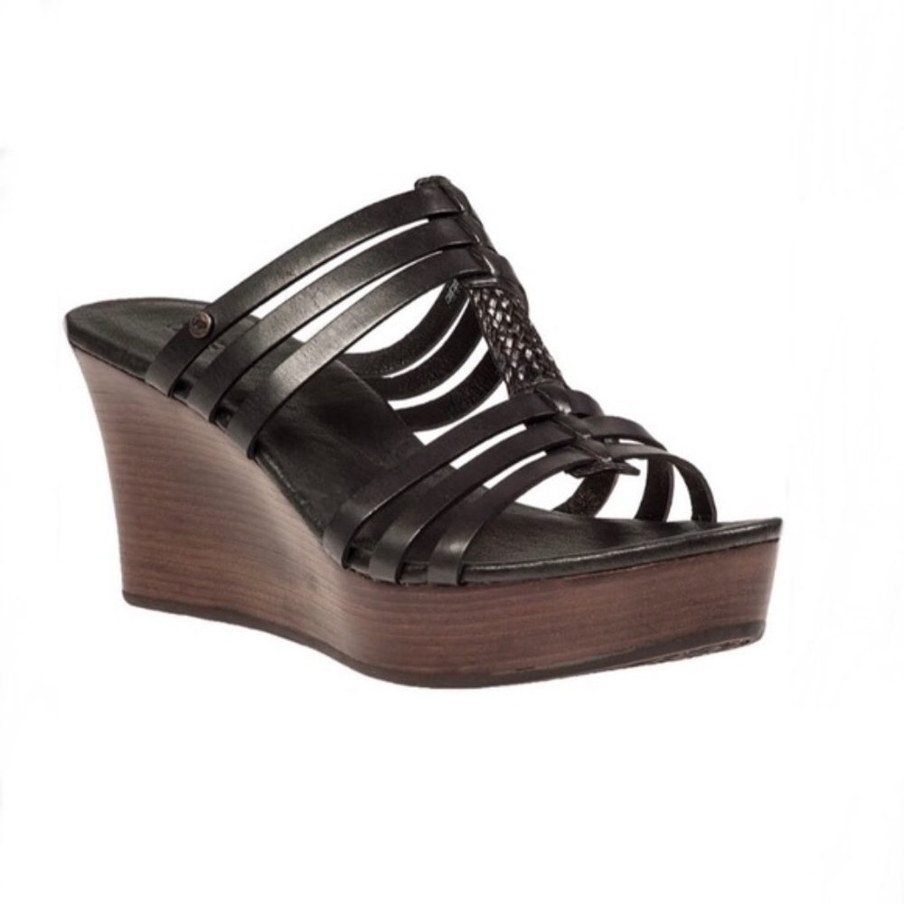 UGG Australia Mattie Leather Wood Sandal Wedges